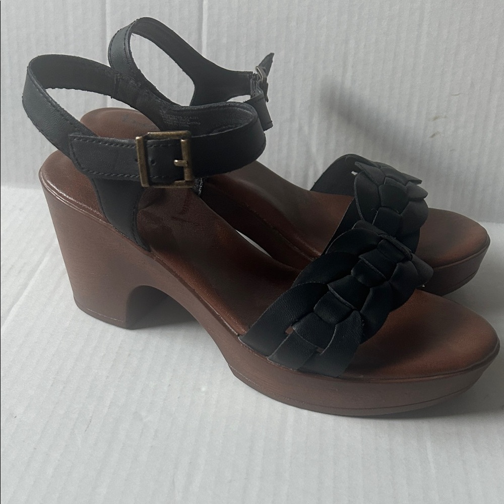 boc Black Braided Strap Brown Platform Wedge Sandals